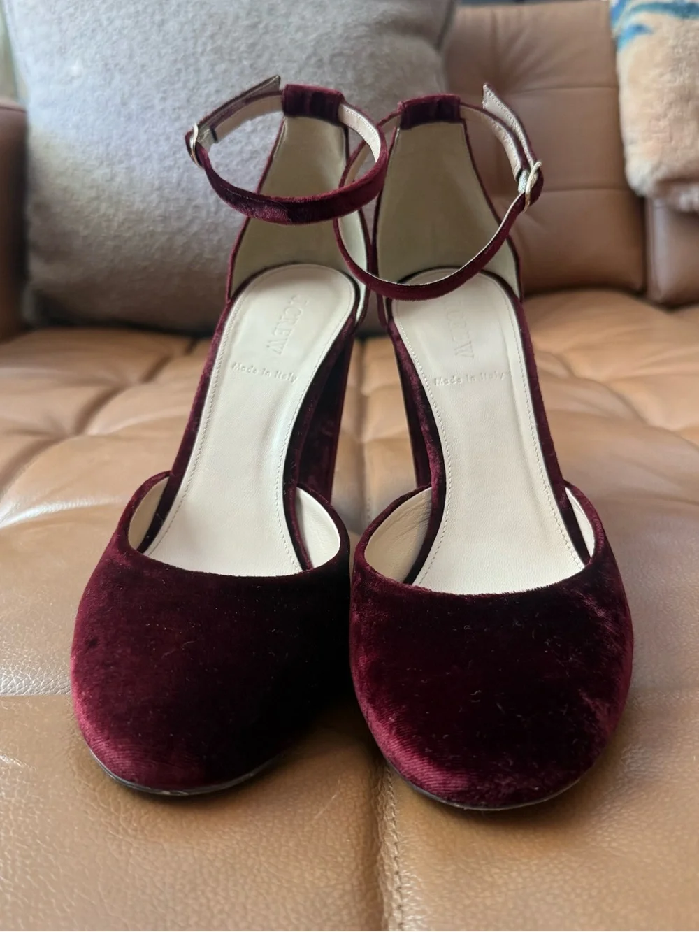 J. Crew Maisie Ankle-Strap Heel in Burgundy Velvet Women’s Size 10